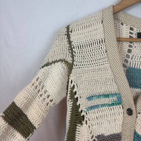 Rag & Bone Hearst Cotton Bamboo Alpaca Blend Crochet Cardigan Sweater SZ XS Boho - Picture 4 of 14